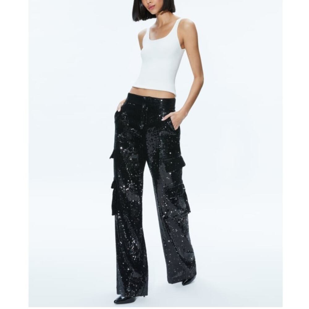 Alice + Olivia Hayes Sequin Cargo Pants black size 2